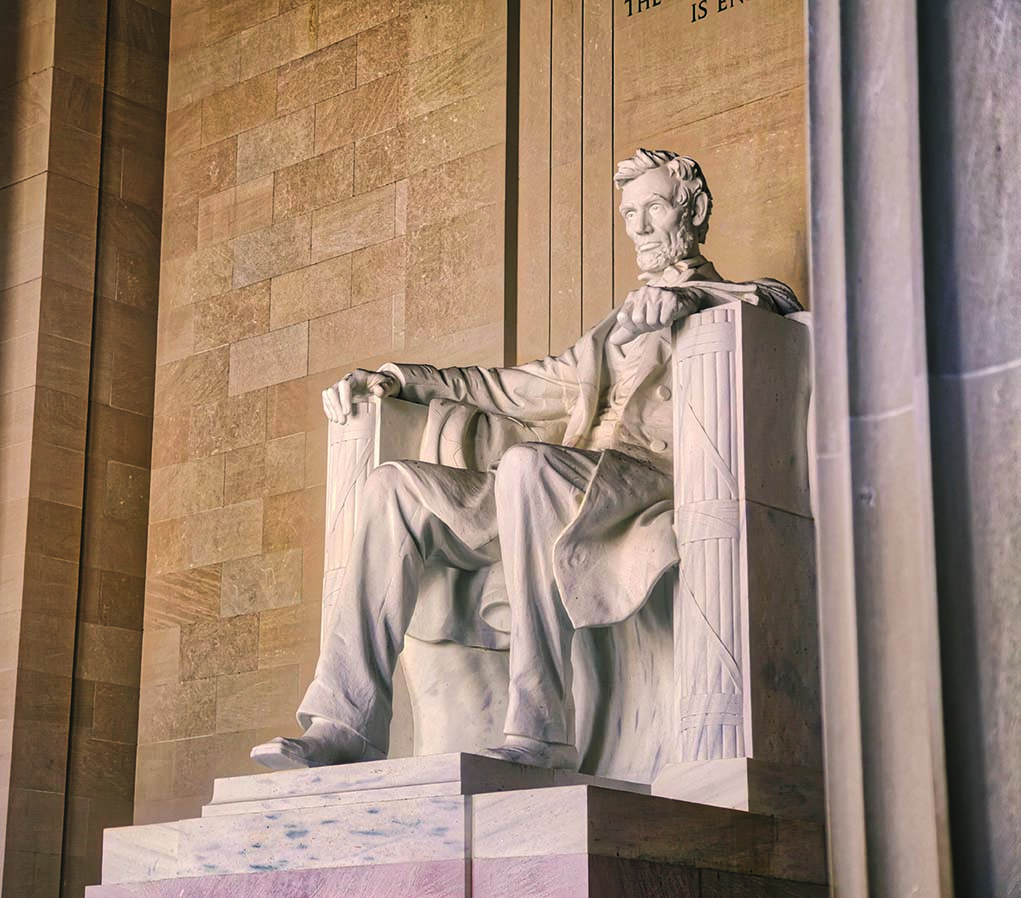 Side angle view of Abraham Lincold monument at the Lincoln Memorial in Washington DC, USA