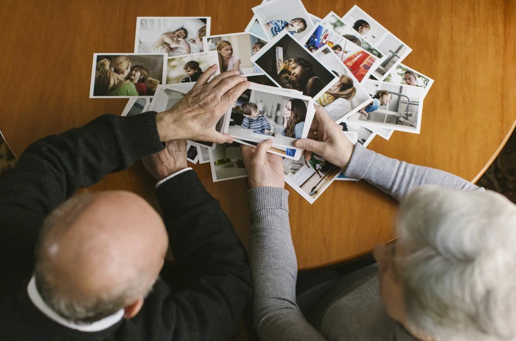 Elderly looking at photos