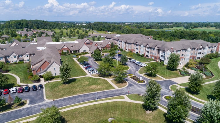 Aerial view of suburban apartment complex