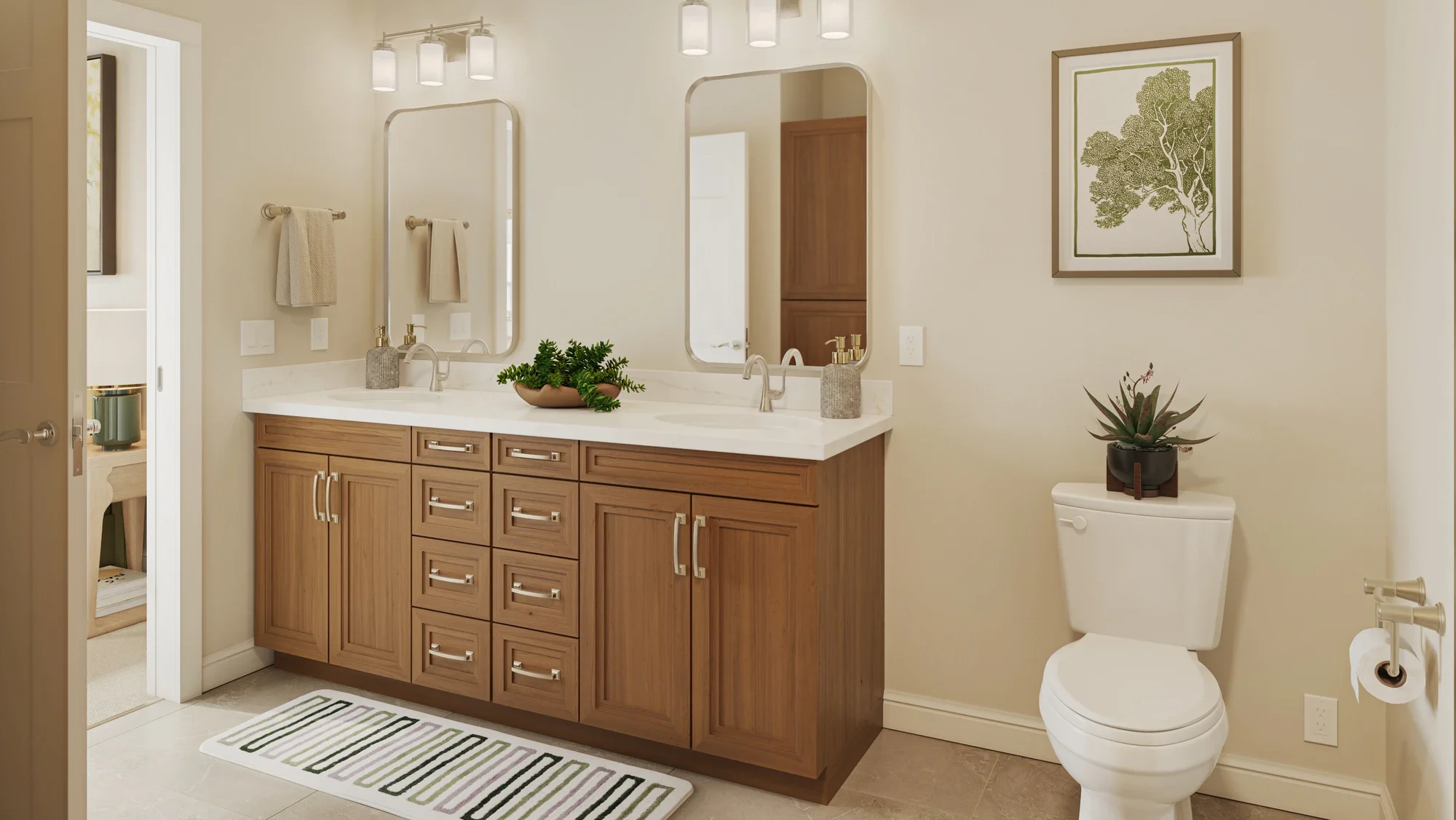 University Place Living Modern bathroom with double vanity and mirrors
