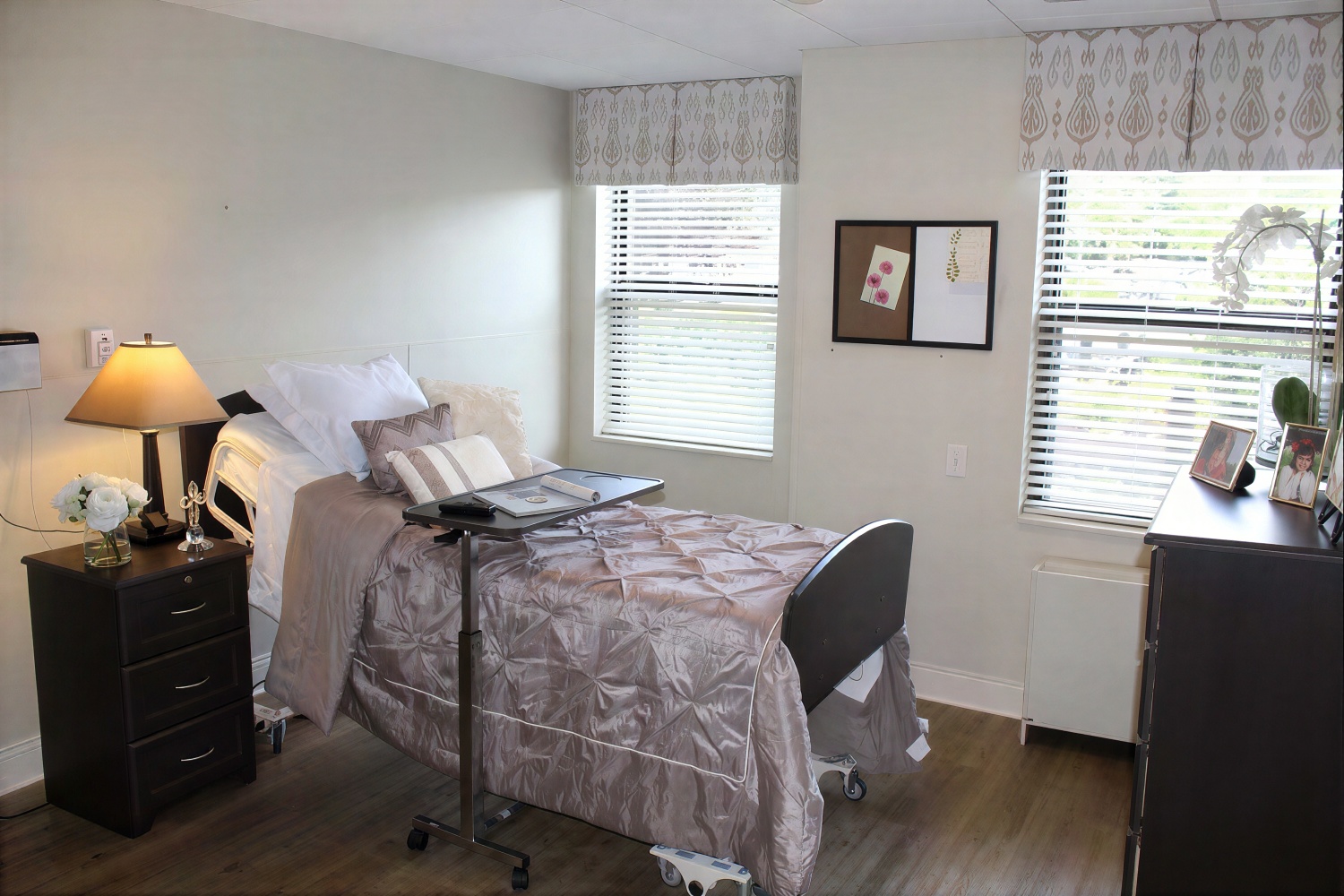 Cozy bedroom with adjustable hospital-style bed