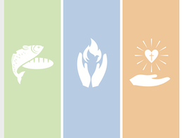 Three panels with fish, flame, and heart icons
