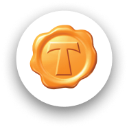 Orange wax seal with embossed T logo