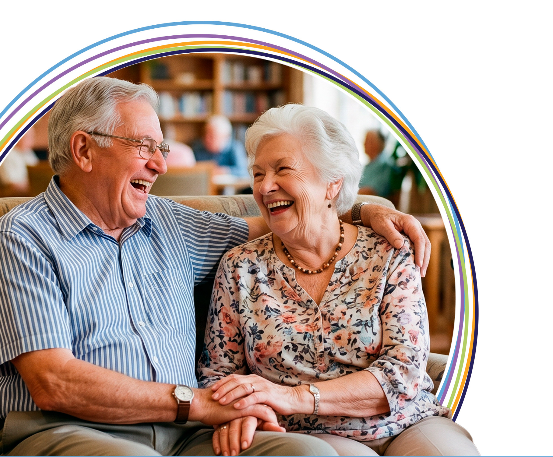 Smiling senior couple sitting together indoors