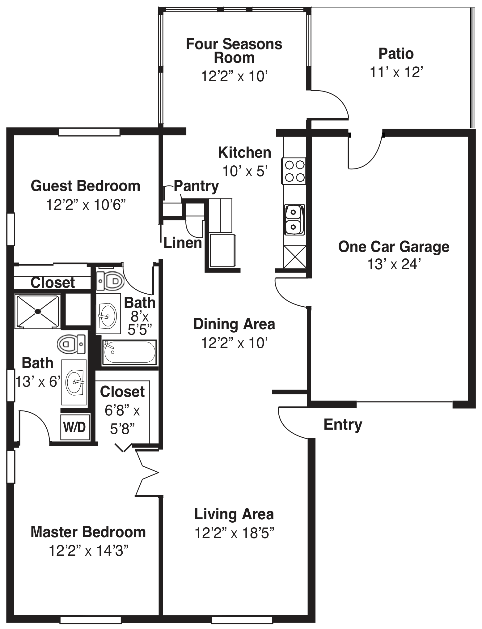 Single-story home floor plan with labeled rooms